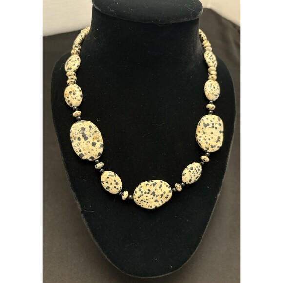 Handmade Dalmatian Jasper and Black Onyx Bead Necklace, 18 inches - Picture 1 of 7